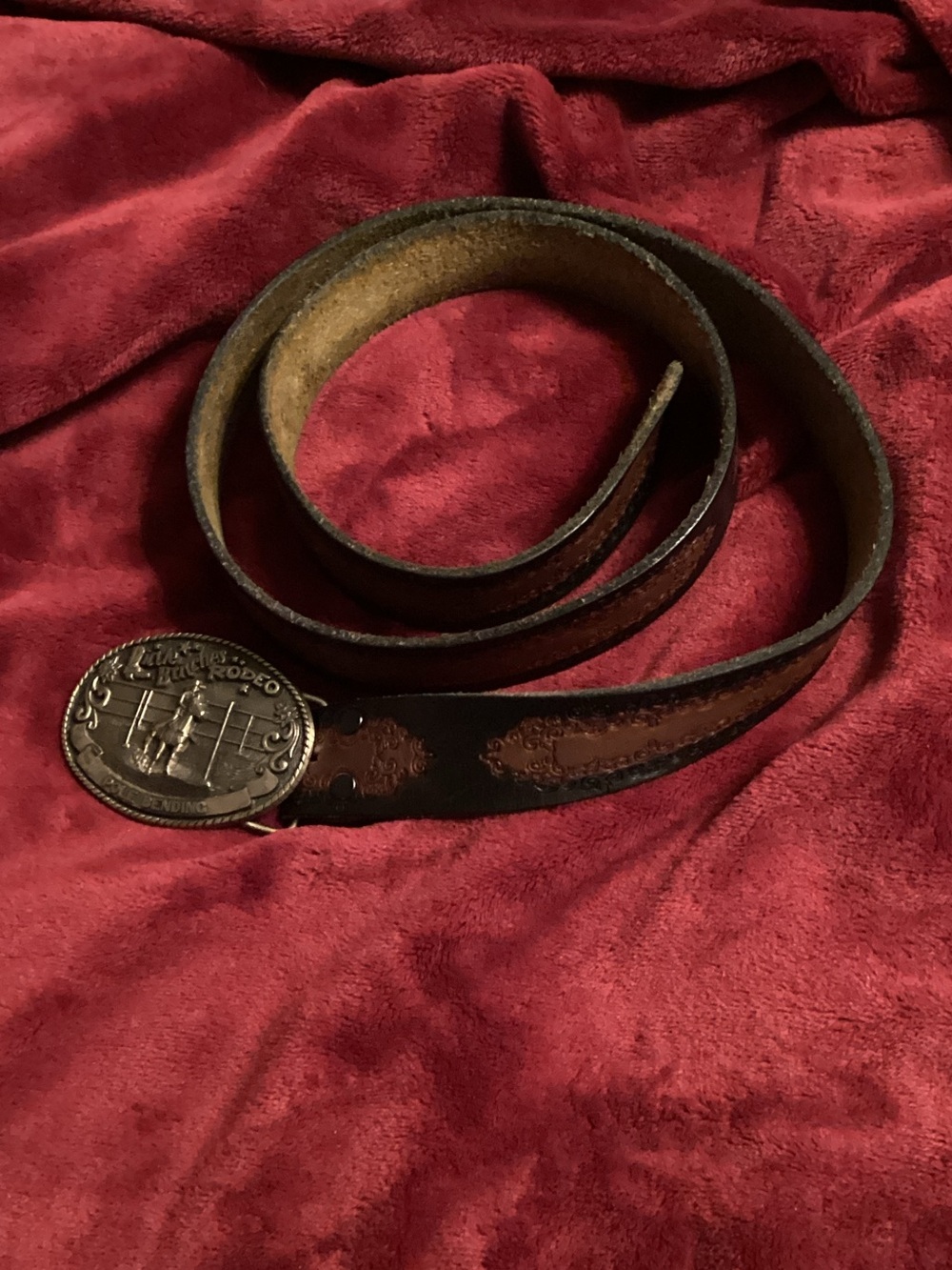 Tony Lama Dark Brown Leather Belt with Rodeo Buckle